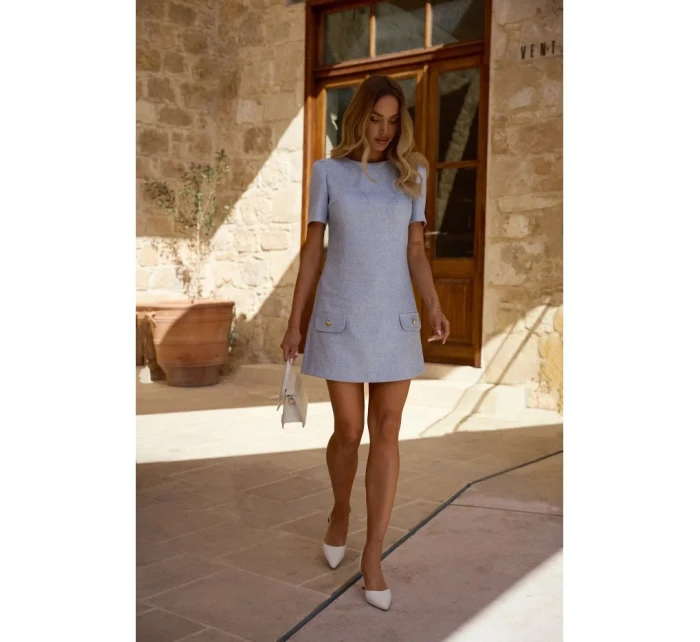 model 20970810 Mini šaty áčkového střihu světle modré - Moe model 20970810 Mini šaty áčkového střihu světle modré - Moe