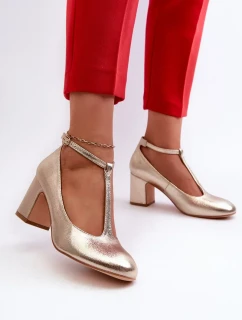 Zlaté lodičky Raniyah na vysokom podpätku z ekokože