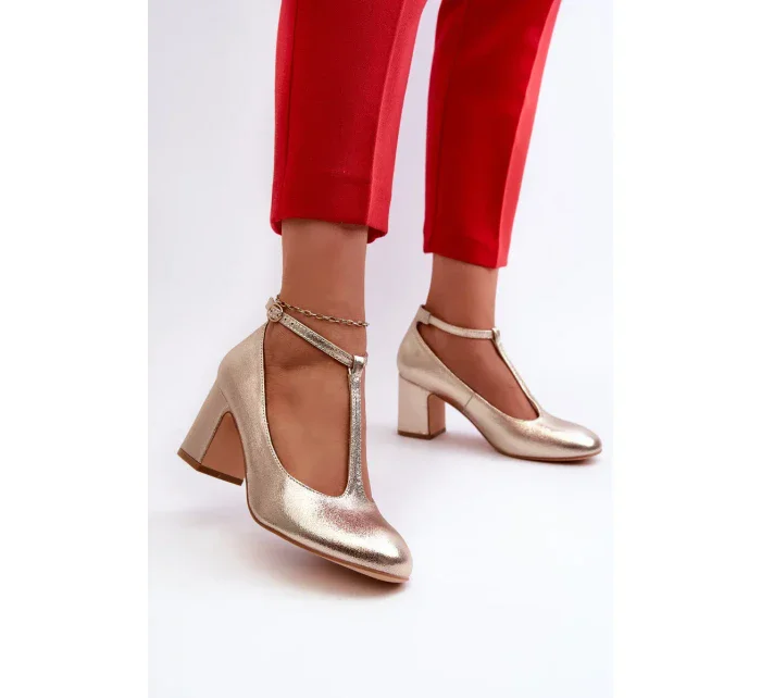 Zlaté lodičky Raniyah na vysokom podpätku z ekokože