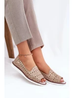 Dámske kožené perforované baleríny s otvorenou špičkou S.Barski - zlaté