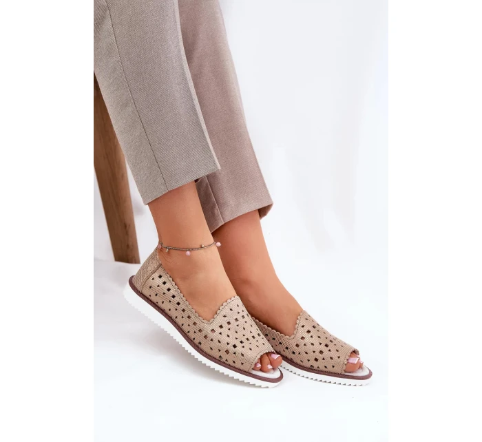 Dámske kožené perforované baleríny s otvorenou špičkou S.Barski - zlaté