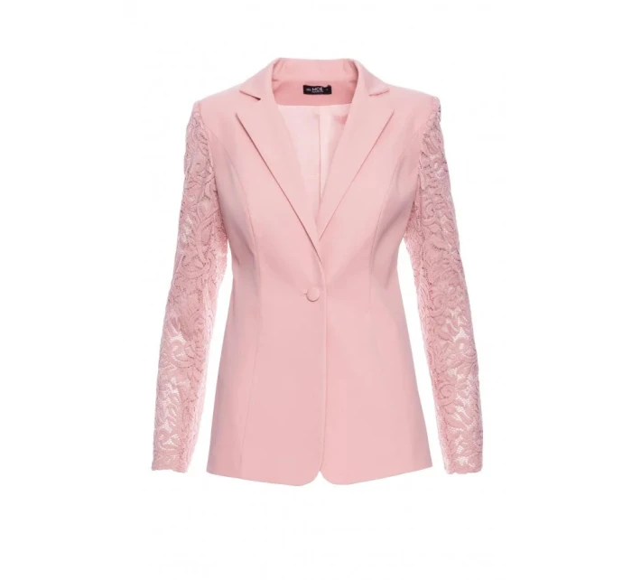 Dámské sako s krajkovými rukávy model 21857561 Pudr růžová - Moe
