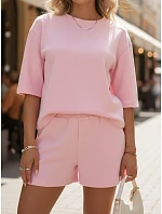 Dámsky letný pruhovaný komplet Poľský výrobok ružový FashionStreet AY1161