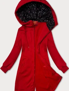 Červená dlhá dámska rozopínacia mikina s kapucňou LHD (AMG-693A)