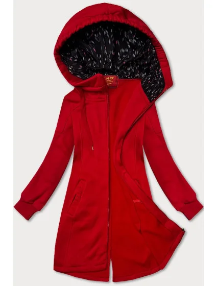 Červená dlouhá dámská rozepínací mikina s kapucí model 21229579 - LHD
