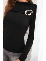 Dámská blůza s ozdobnou sponou z model 21468710 viskózy černá - K-Fashion