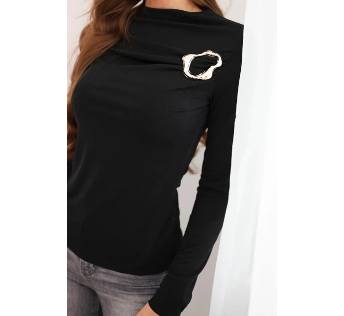 Dámská blůza s ozdobnou sponou z model 21468710 viskózy černá - K-Fashion