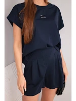 Dámský komplet z model 22147954 s halenkou a šortkami se záhyby námořnická modrá - K-Fashion