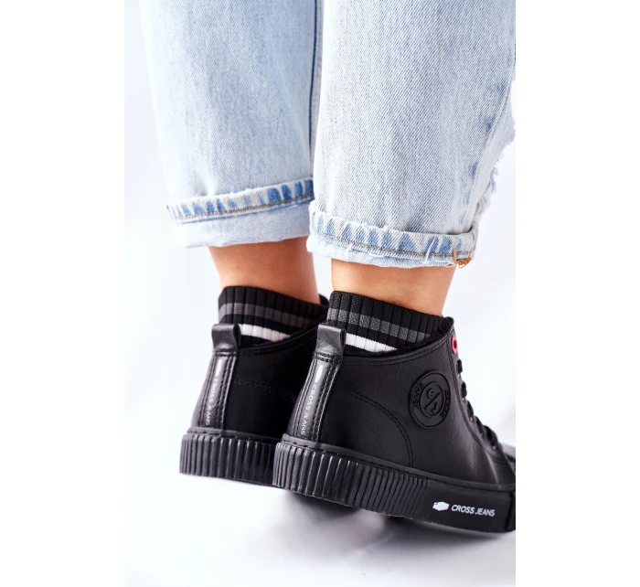 Trampki Damskie Cross Jeans Wysokie Czarne II2R4021 Trampki Damskie Cross Jeans Wysokie Czarne II2R4021