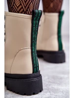 Damskie Skórzane Botki Workery Jasnobeżowe Denila