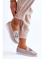 Damskie Skórzane Ażurowe Mokasyny Jasnoróżowe Lanzarot