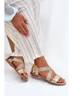 Dámské ploché sandály s pásky zlaté model 21696940 - EVENTO Dámské ploché sandály s pásky zlaté model 21696940 - EVENTO