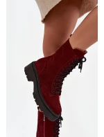 Botki Workery Damskie Z Naturalnego Zamsz Ocieplane Zazoo 4213 Bordowe