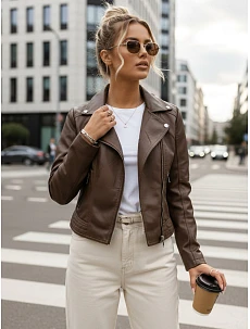 Dámska hnedá kožená bunda TY5541 - FashionStreet