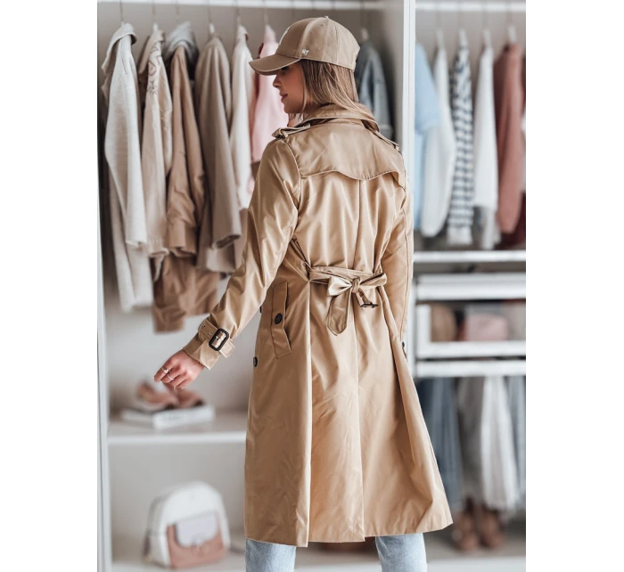 Dámsky dlhý kabát s opaskom SLIMFOTA camel FashionStreet NY0746