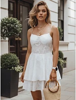 Dámske bavlnené šaty s prelamovanou výšivkou, biele, FashionStreet EY2680