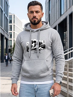 Pánská mikina s kapucí a potiskem TOKYO, světle šedá, FashionStreet NX5146BX