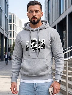 Pánská mikina s kapucí a potiskem TOKYO, světle šedá, FashionStreet NX5146BX