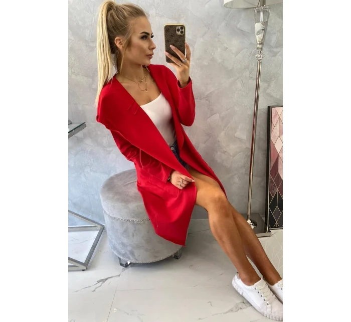 Volná bunda s kapucí v červené barvě Volná bunda s kapucí v červené barvě