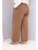 Dámské kalhoty Plus Size s širokými nohavicemi a vysokým pasem světlé camelové Dámské kalhoty Plus Size s širokými nohavicemi a vysokým pasem světlé camelové