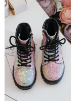 Dziecięce Brokatowe Botki Ocieplane z Suwakiem Multikolor Saussa Dziecięce Brokatowe Botki Ocieplane z Suwakiem Multikolor Saussa