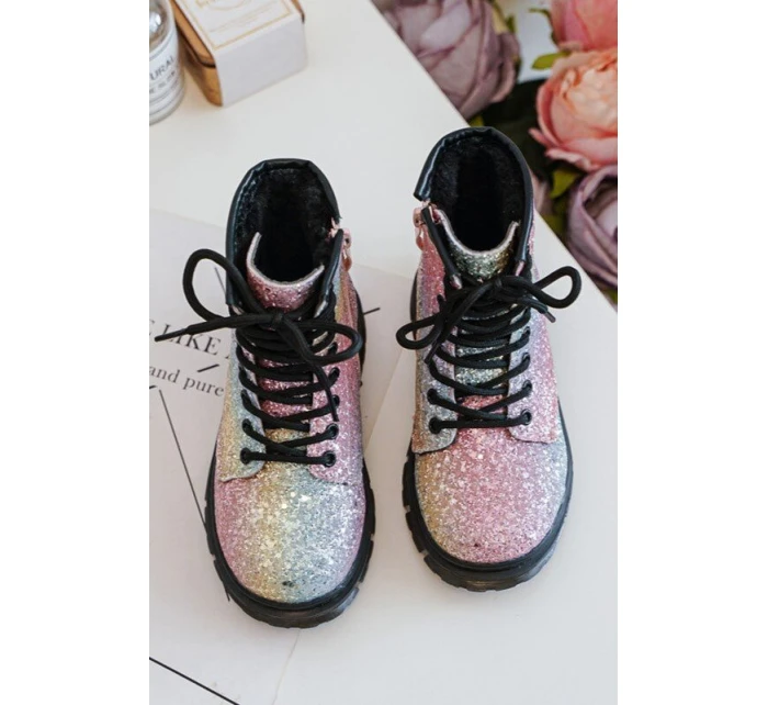 Dziecięce Brokatowe Botki Ocieplane z Suwakiem Multikolor Saussa Dziecięce Brokatowe Botki Ocieplane z Suwakiem Multikolor Saussa