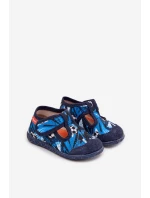 Dětské pantofle na suchý zip míčky tmavě modré model 21725234 - Milami