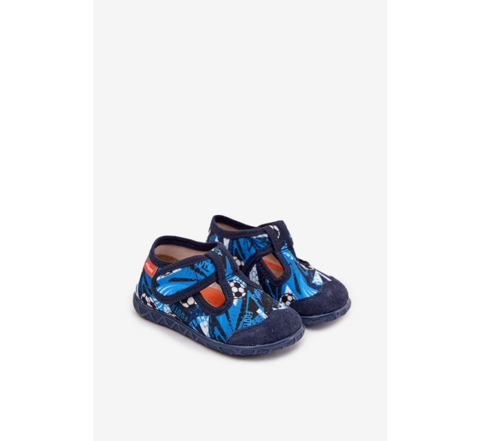 Dětské pantofle na suchý zip míčky tmavě modré model 21725234 - Milami