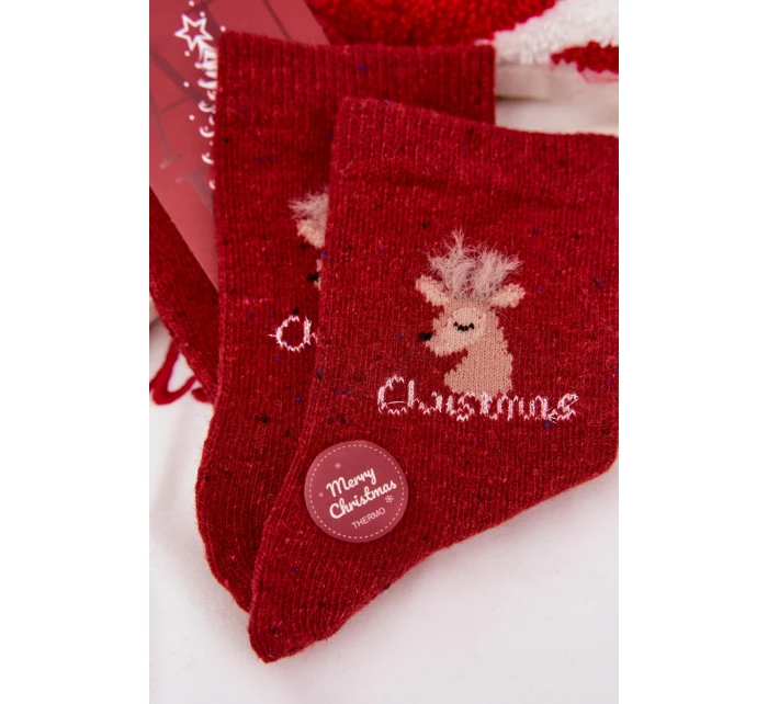 Dámské vánoční ponožky s jelenem vlna alpaka červené