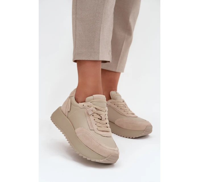 Dámske kožené tenisky na platforme Artiker - béžové
