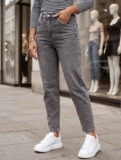Dámske džínsy Mom Fit s elastickým pásom, sivé, FashionStreet UY3100