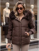 Dámska zimná prešívaná bunda s kapucňou, hnedá, FashionStreet TY6004