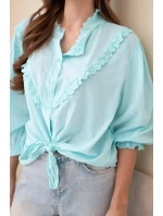 Dámská bavlněná košile s krajkou a zavazováním mentolová