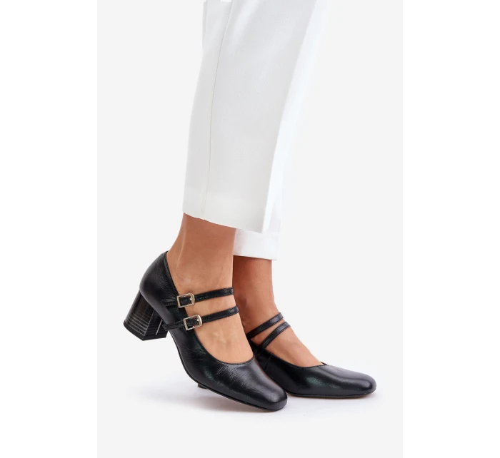 Kožené sandály s pásky na podpatku černé model 21673885 - Laura Messi