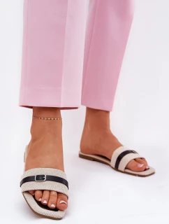 Ploché dámské sandály s páskem a přezkou béžové model 21689544 - Boto