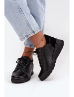 Skórzane Półbuty Damskie Na Koturnie Vinceza 39964 Czarne