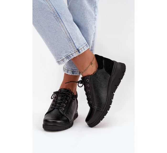 Skórzane Półbuty Damskie Na Koturnie Vinceza 39964 Czarne