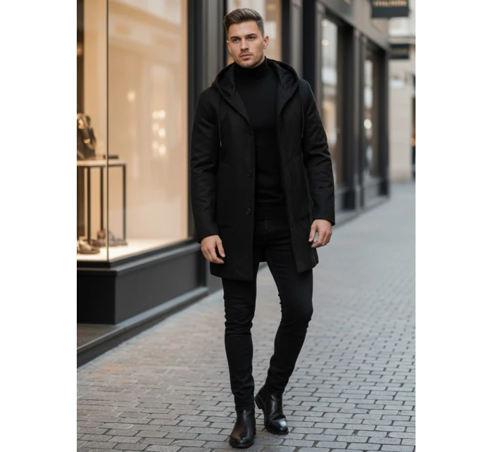 Pánsky jednoradový zimný kabát čierny FashionStreet CX0444