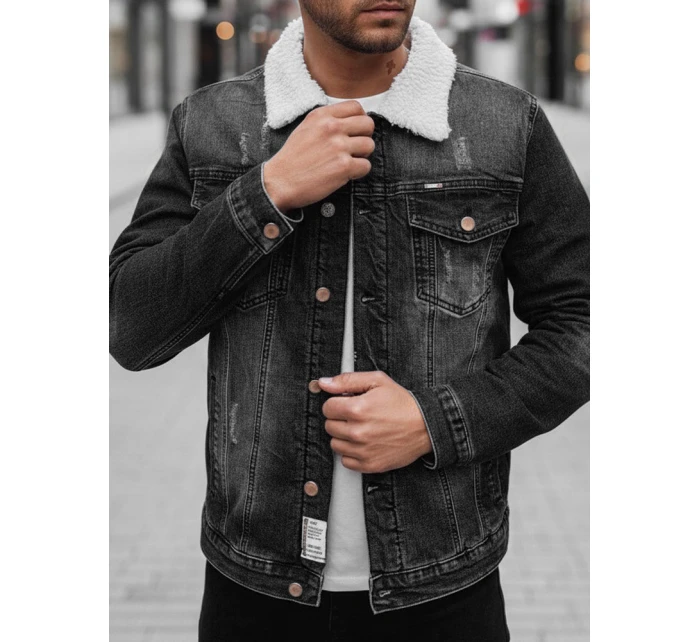 Pánská zateplená džínová bunda s ovčí kůží šedá Dstreet model 21995187 - FashionStreet