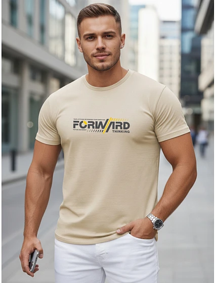 Tshirt męski z nadrukiem beżowy model 22182653 - FashionStreet