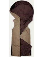 Hnedá a béžová dámska dlhá obojstranná vesta (B8248-14)