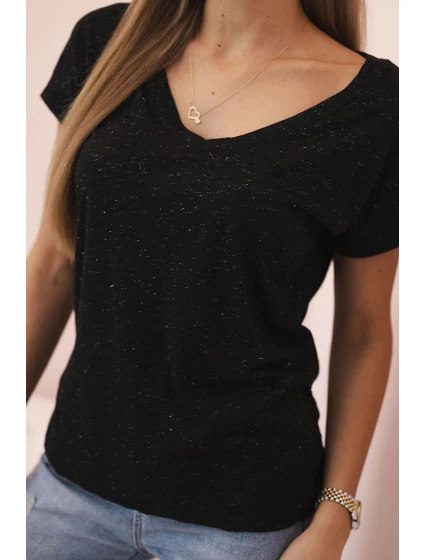Dámská blůza bavlněná s výstřihem do V a krátkým rukávem černá
