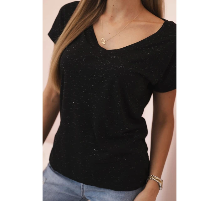 Dámská blůza bavlněná s výstřihem do V a krátkým rukávem černá