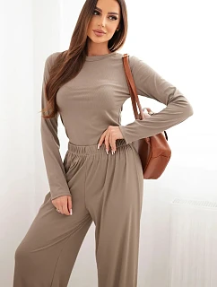 Dámský viskózový komplet s blůzou a širokými kalhotami fango