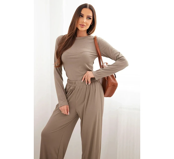 Dámska súprava z viskózy s blúzkou a širokými nohavicami fango