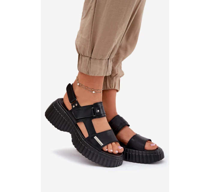 Kožené Dámské Sandály Na Platformě Černé model 21696926 - EVENTO