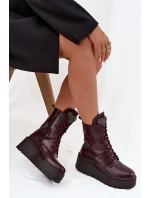 Skórzane Botki Damskie Z Ozdobą Ocieplane Bordowe Ulrika Skórzane Botki Damskie Z Ozdobą Ocieplane Bordowe Ulrika