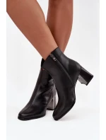 Ocieplane Botki Z Naturalnej Skóry Na Słupku Maciejka K7203-04 Czarne