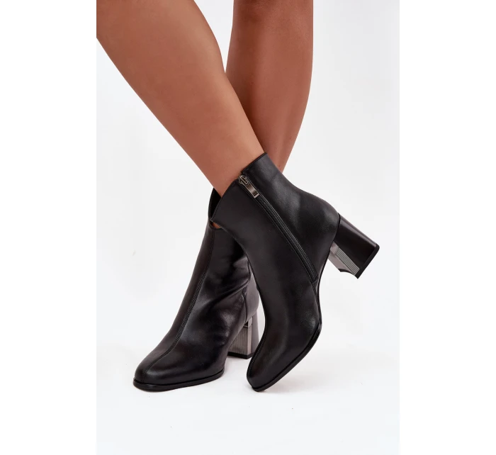 Ocieplane Botki Z Naturalnej Skóry Na Słupku Maciejka K7203-04 Czarne