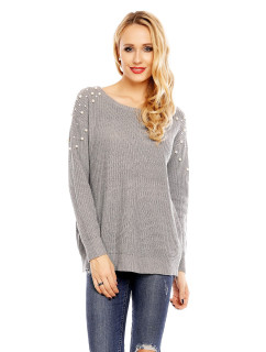 Dámsky sveter s ozdobnými perličkami sivý - sivé / UNI - House Style